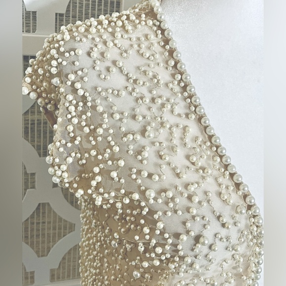 SHEER PEARL SHRUG BOLERO RETRO VINTAGE MARINA SMALL ILLUSION MESH LACE CREAM - Picture 3 of 16